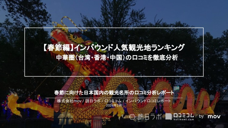 春節に向けた「中華圏に人気のインバウンド観光スポットランキング」を発表